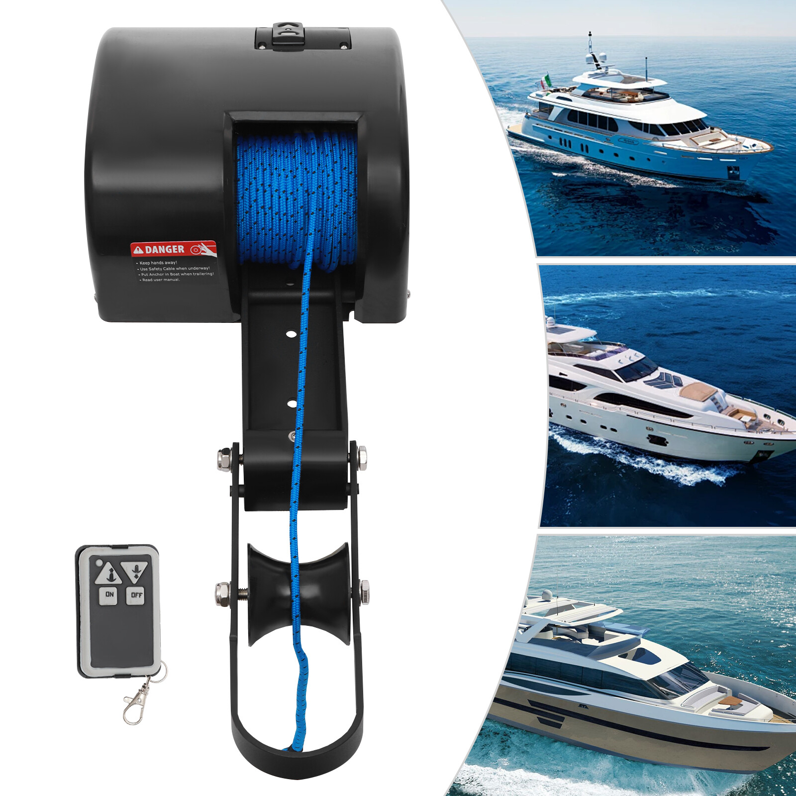 35 Lbs Boat Saltwater Electric Anchor Winch With Wireless Remote Control Black