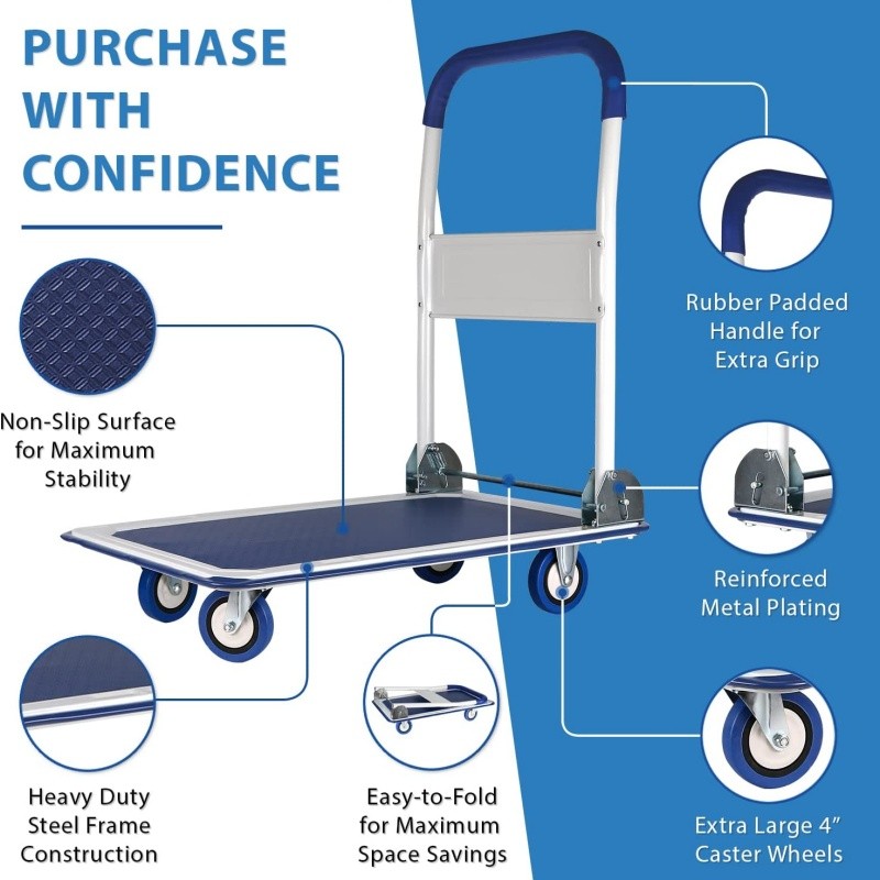 330 lb Platform Truck Hand Flatbed Cart Dolly Moving Push Heavy Duty Rolling