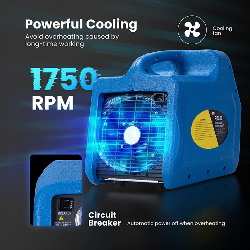 Refrigerant Recovery Machine 1 HP Dual Cylinder Oil-Less Freon Recycling Unit