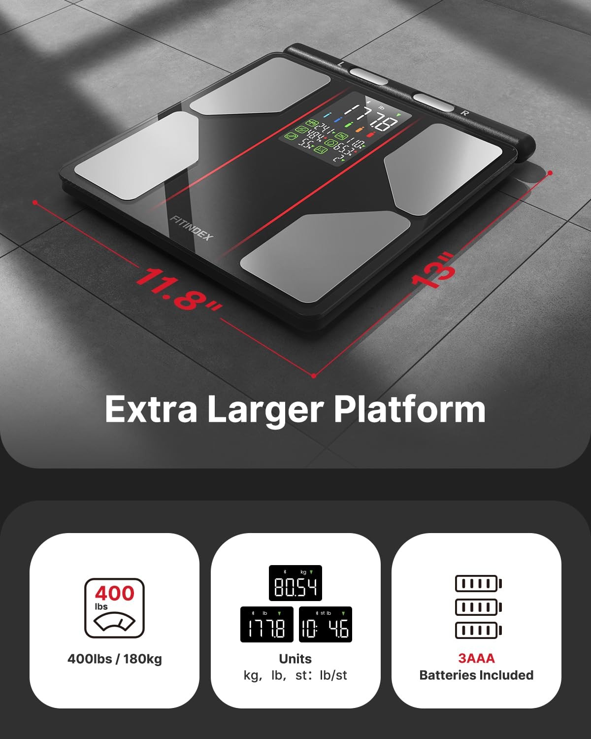 FITINDEX Smart Scale for Body Weight, Body Composition Analyzer with 8-Electrode