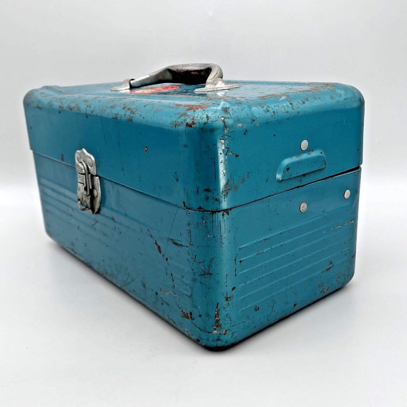 VTG Simonsen Green Teal Metal Tool Tackle Box 14" x 8" 2 Trays Industrial Patina