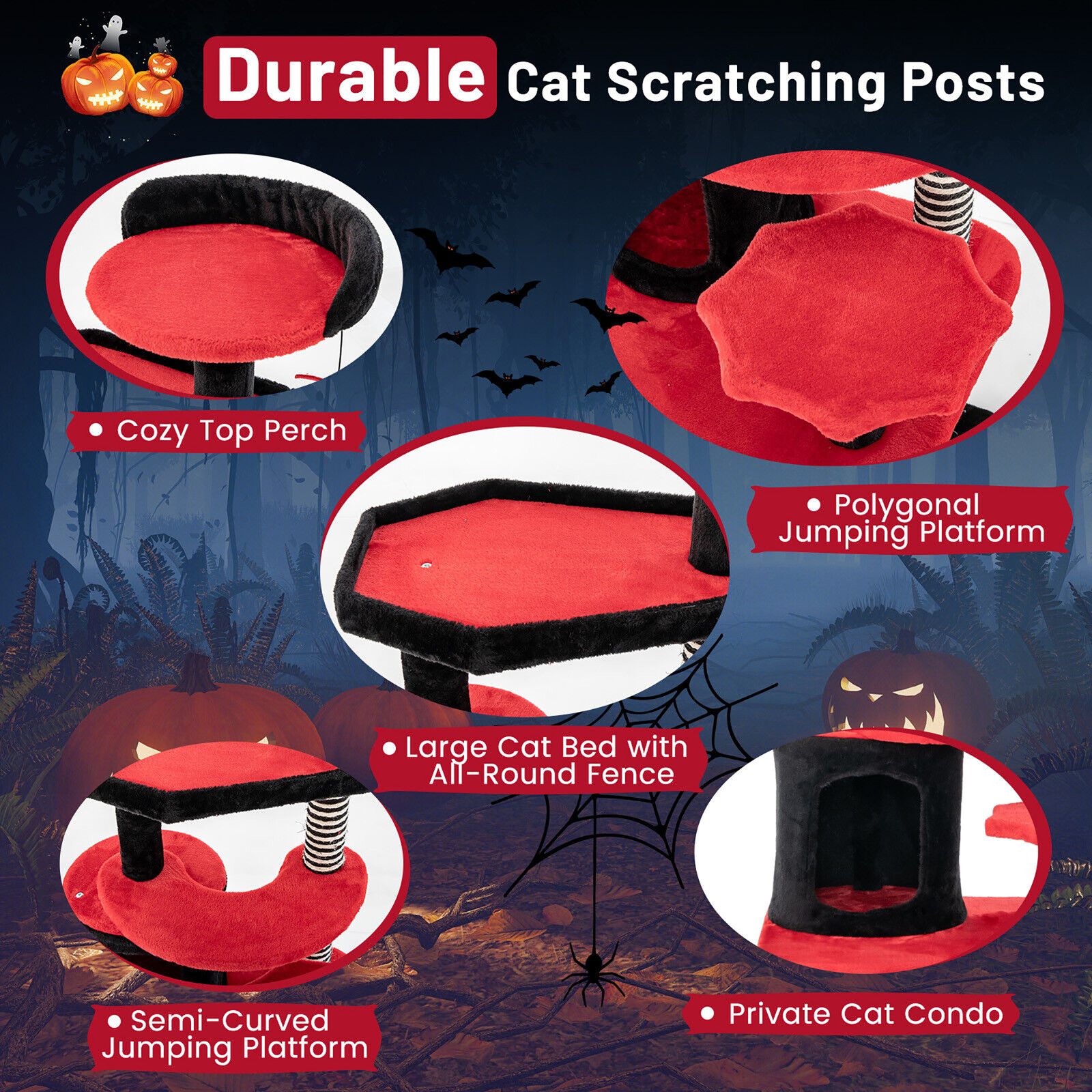 Gothic Cat Tree 52'' Tall Cat Tower w/ Cat Bed Cat Condo Sisal Scratching Post