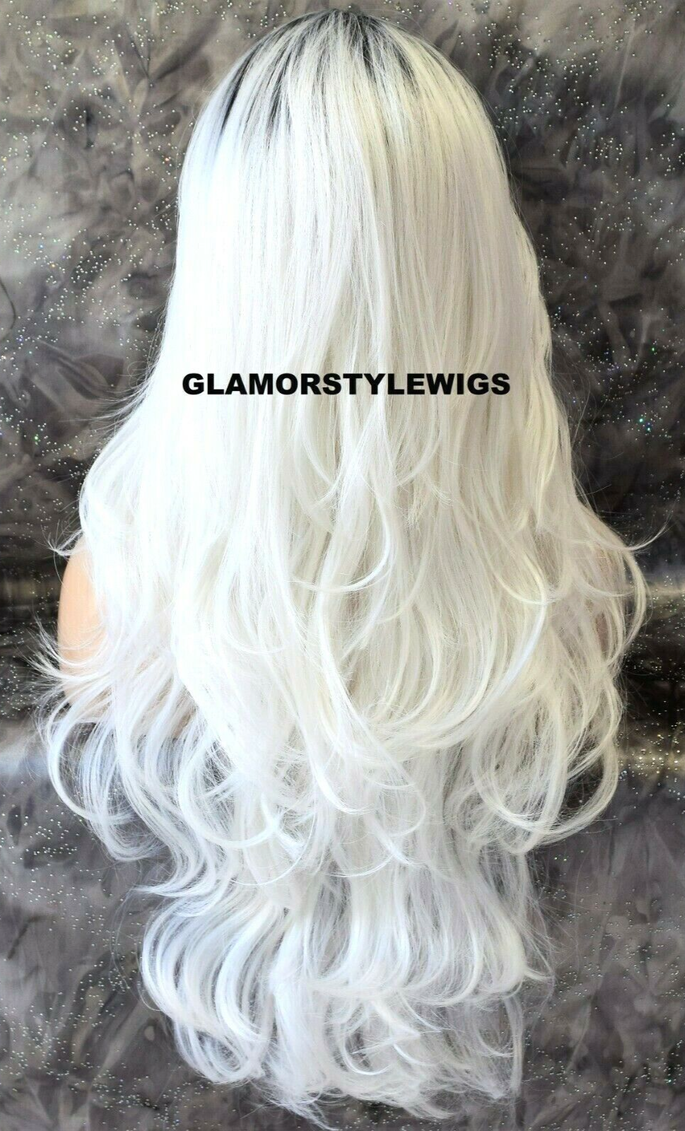 LACE FRONT FULL WIG LONG WAVY LAYERED OMBRE OFF BLACK WHITE MIX HEAT OK NWT