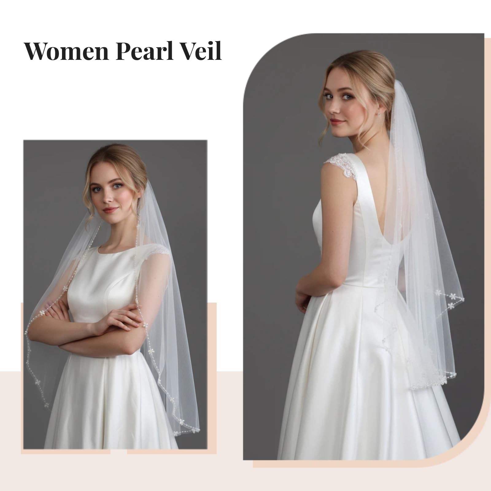 1 Tier Pearls Flower Beaded Edge Wedding Bridal Veil Fingertip Length Women Cap