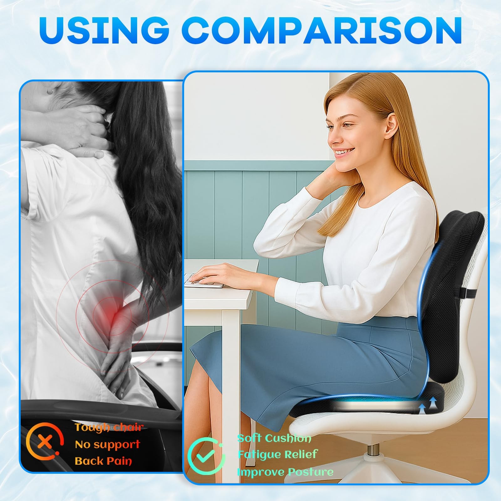 Gel Seat Cushion & Lumbar Support Pillow Set, Cooling Memory Foam for Tailbon...