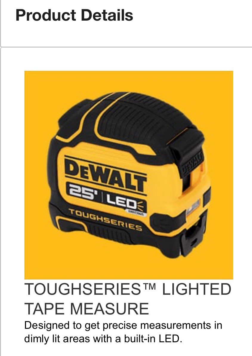 DeWALT 25 ft. Tape Measure with Rechargeable LED Light, DWHT35625S