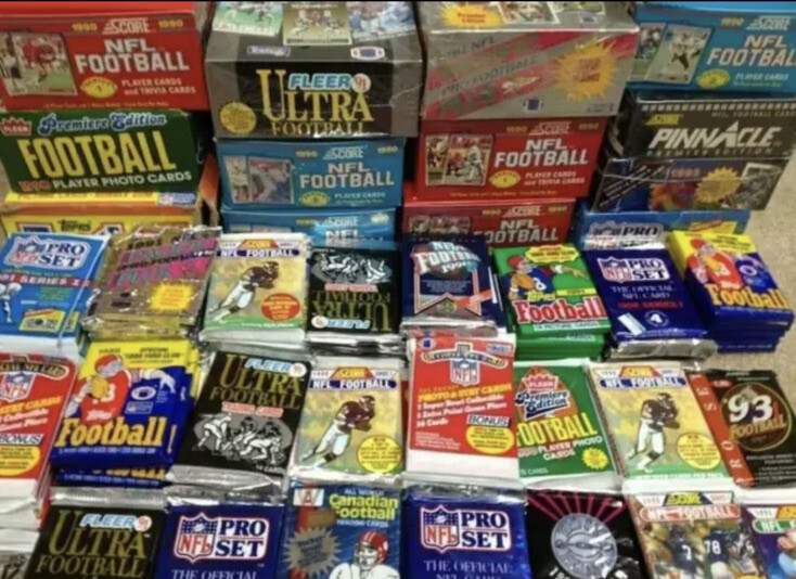 Huge Bulk Lot of 100 Unopened Old Vintage NFL Football Cards in Wax Packs NEW