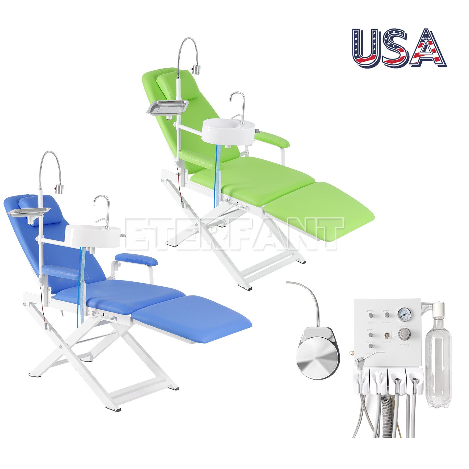 Dental Portable Folding Chair/Unit Air Turbine Dentist LED Exam Light US