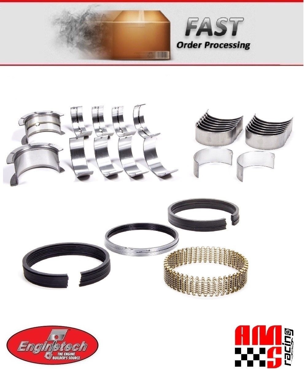 Main & Rod Bearings w/ Piston Rings for 1970-1980 Chevrolet SBC 400 6.6L