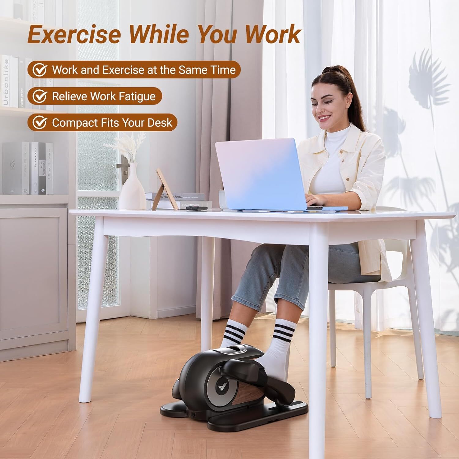 MERACH Under Desk Elliptical Machine Leg Exerciser Home Non-Slip Pad 12 level
