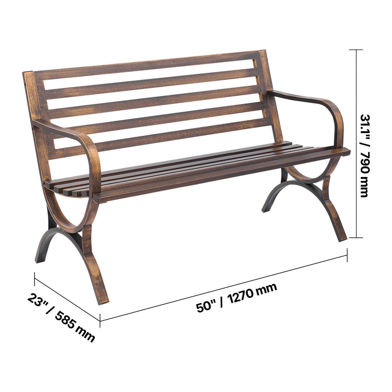 Outdoor Bench Patio Bench 50 inch Metal Frame Slatted Backrest for Porch