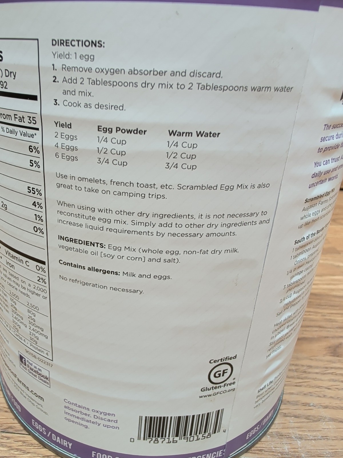 Augason Farms Scrambled Egg Mix 2 Lbs 4 Oz No.10 Can Emergency