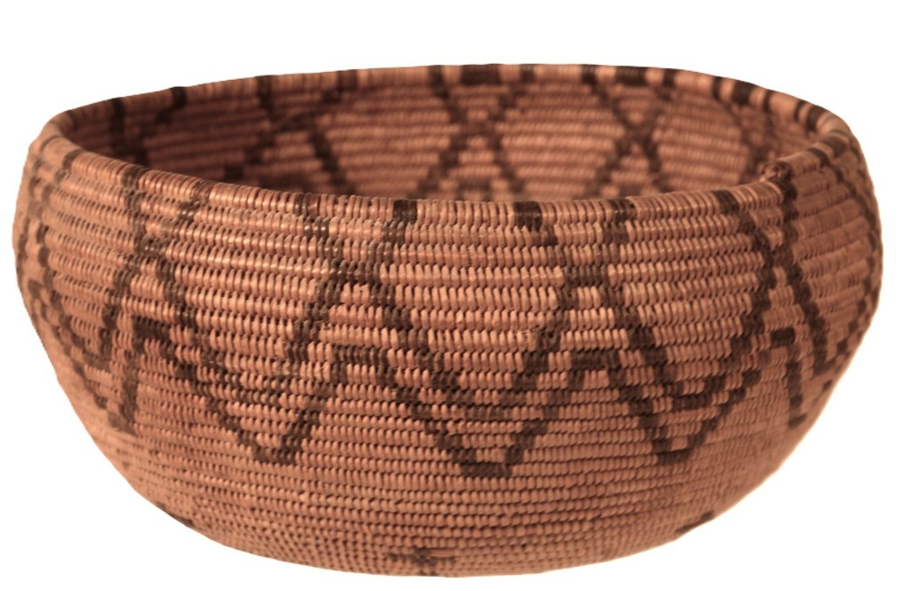 Paiute Basket Bowl ca. 1900  Size  3.125" H x 6.25" D  Hand Coiled with Zigzag