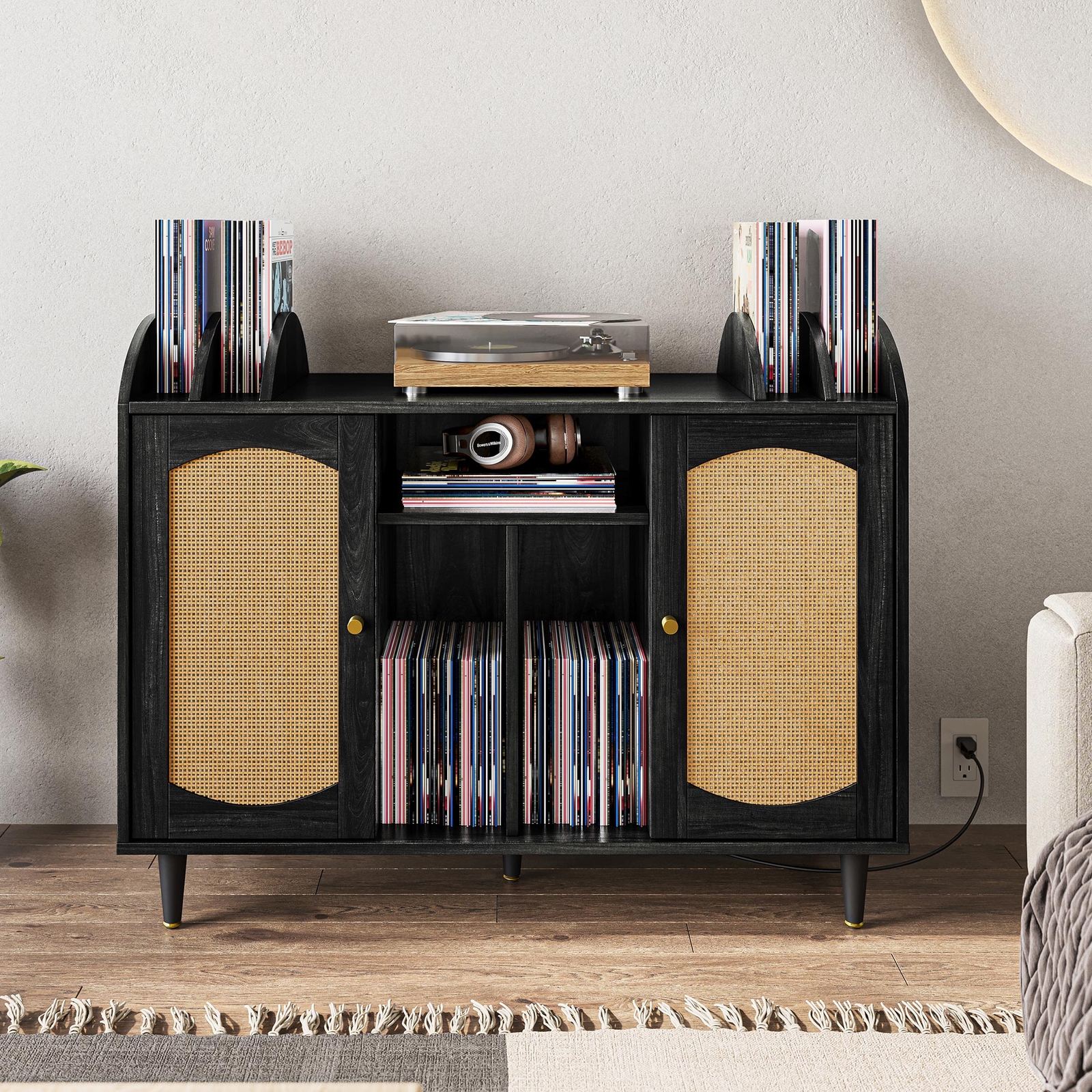 Record Player Stand, Vinyl Record Storage Cabinet - Brown