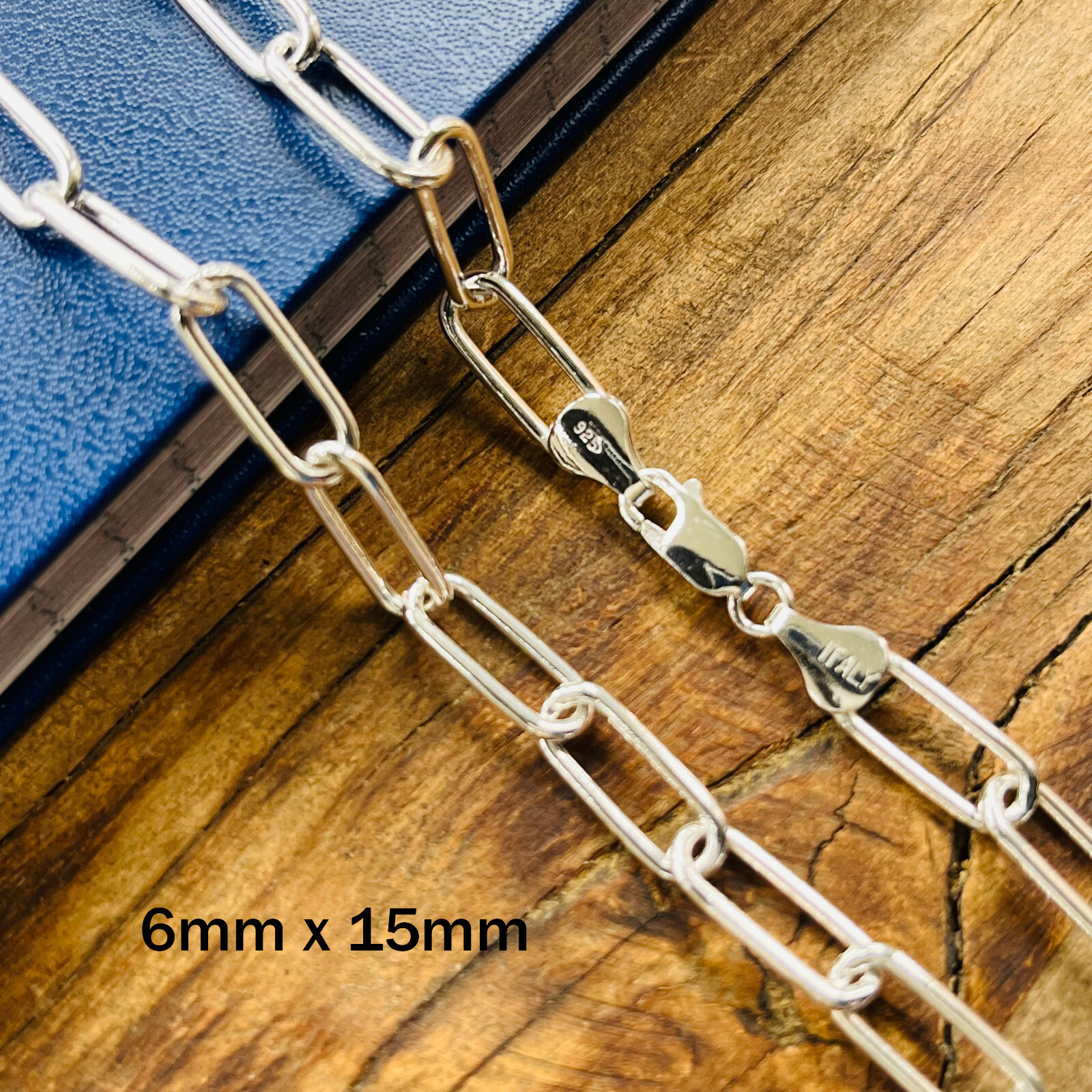 Real Solid 925 Sterling Silver Paper clip Chain Paperclip Necklace Made in Italy