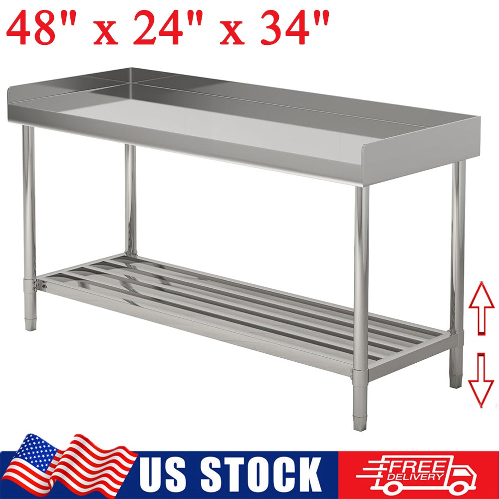 48"x24" Stainless Steel Work & Prep Table with Backsplash for Commercial Kitchen