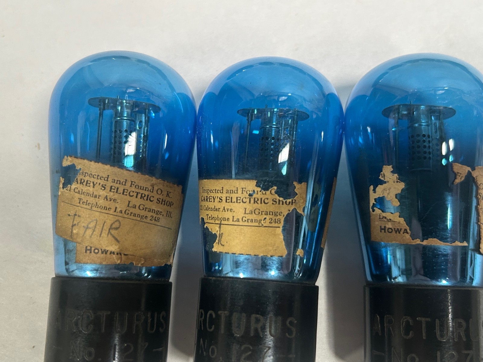 Lot Of "3" Vintage Arcturus Number 127 BLUE Electronic Vacuum Tube (A18)