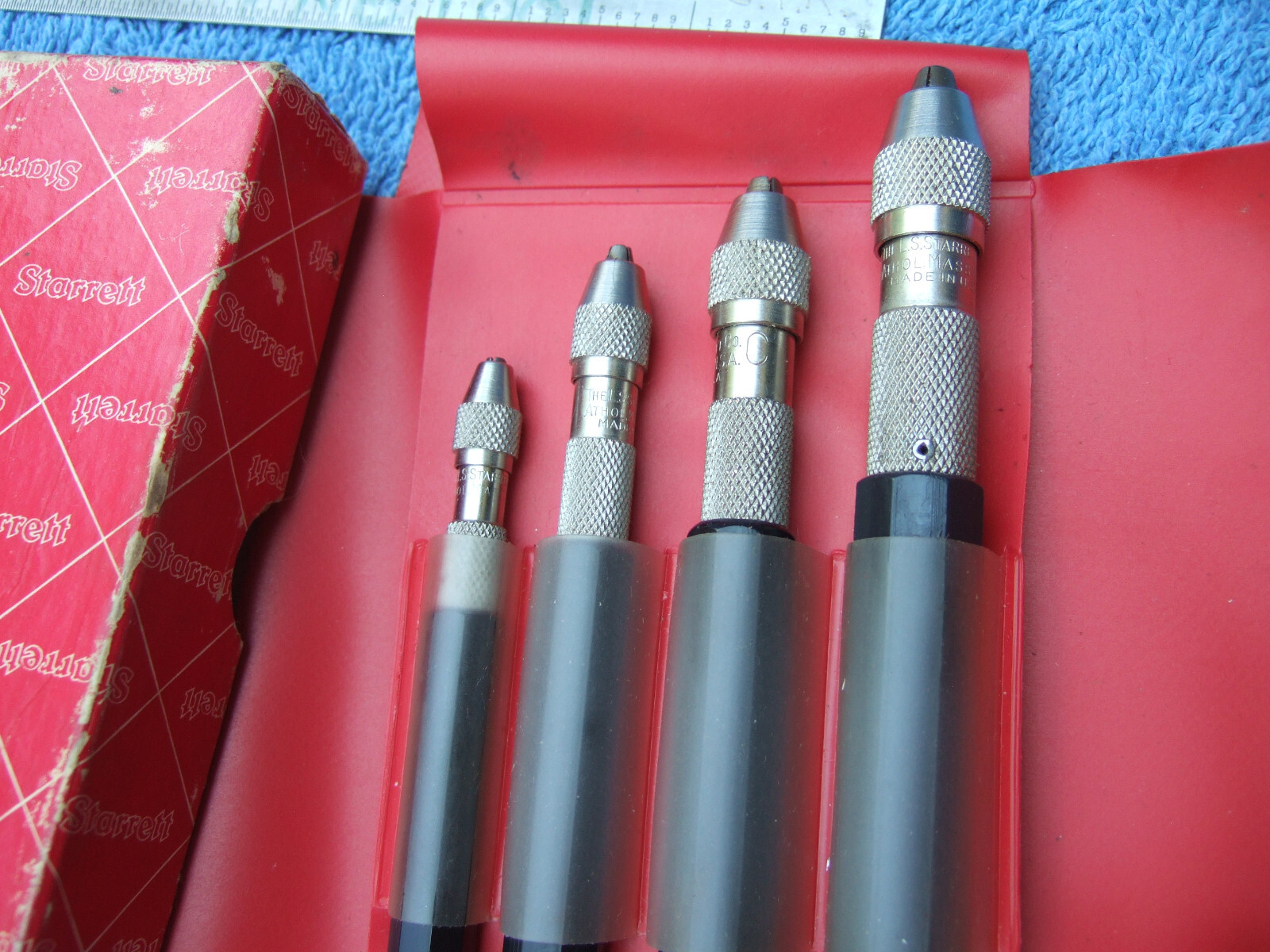 Starrett No S166 Pin Vise Set Vintage USA Octagonal Handle MACHINIST TOOLMAKER 2