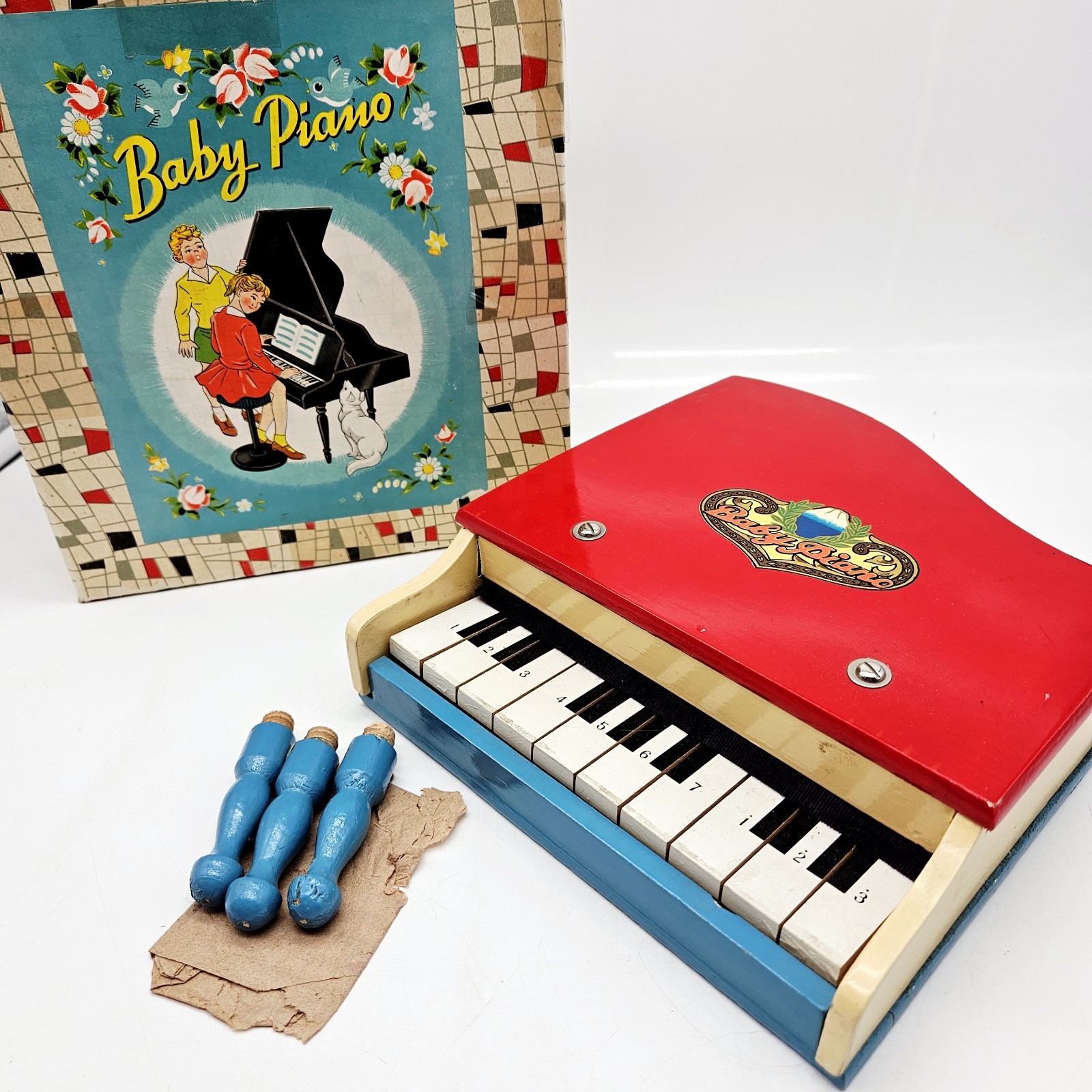 Antique Red Baby Piano Toy Made in Japan Art 1007/4029 10 Key in Original Box