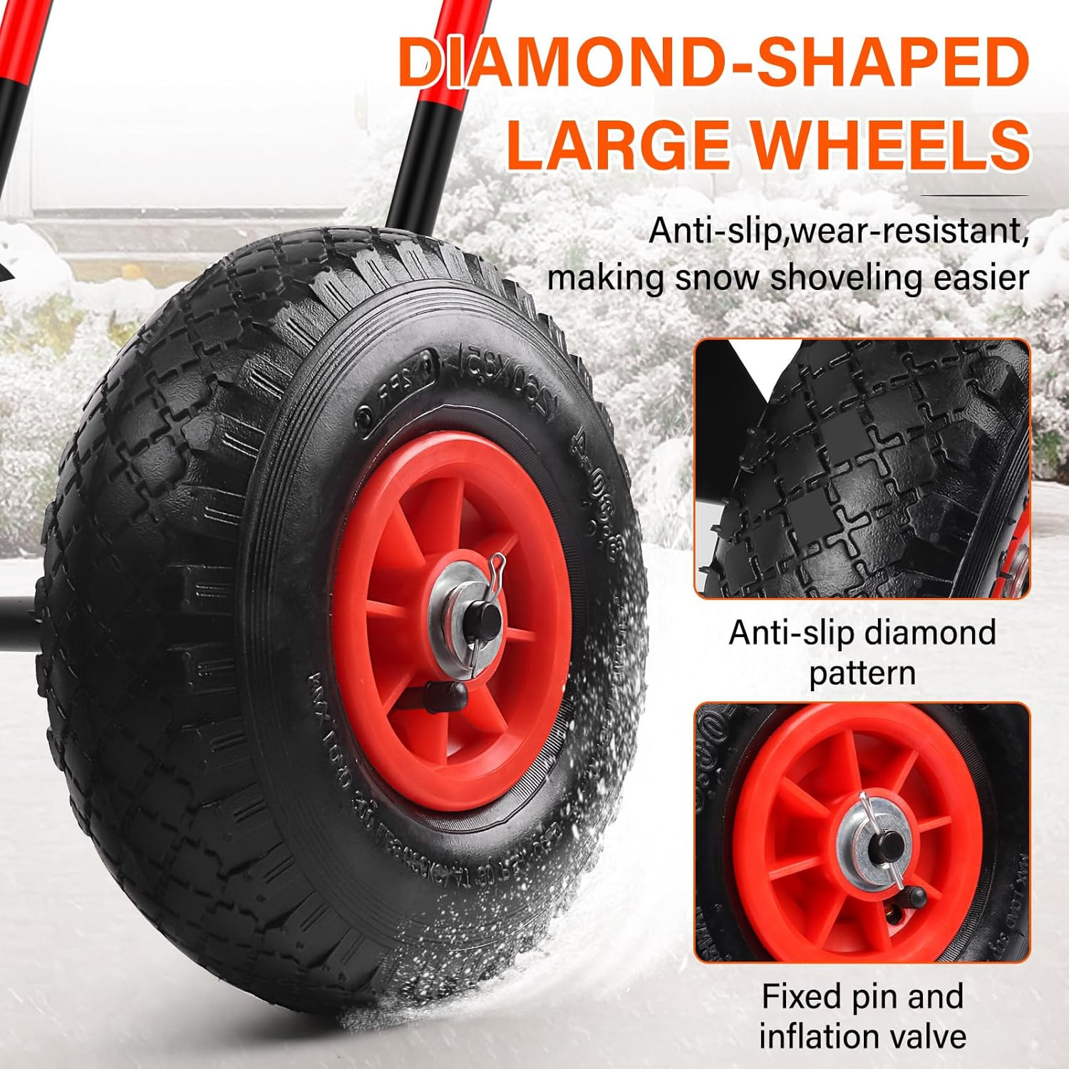 Snow Shovel with Wheels,Heavy Duty Steel Snow Shovel Pusher for Driveways,Sidewa