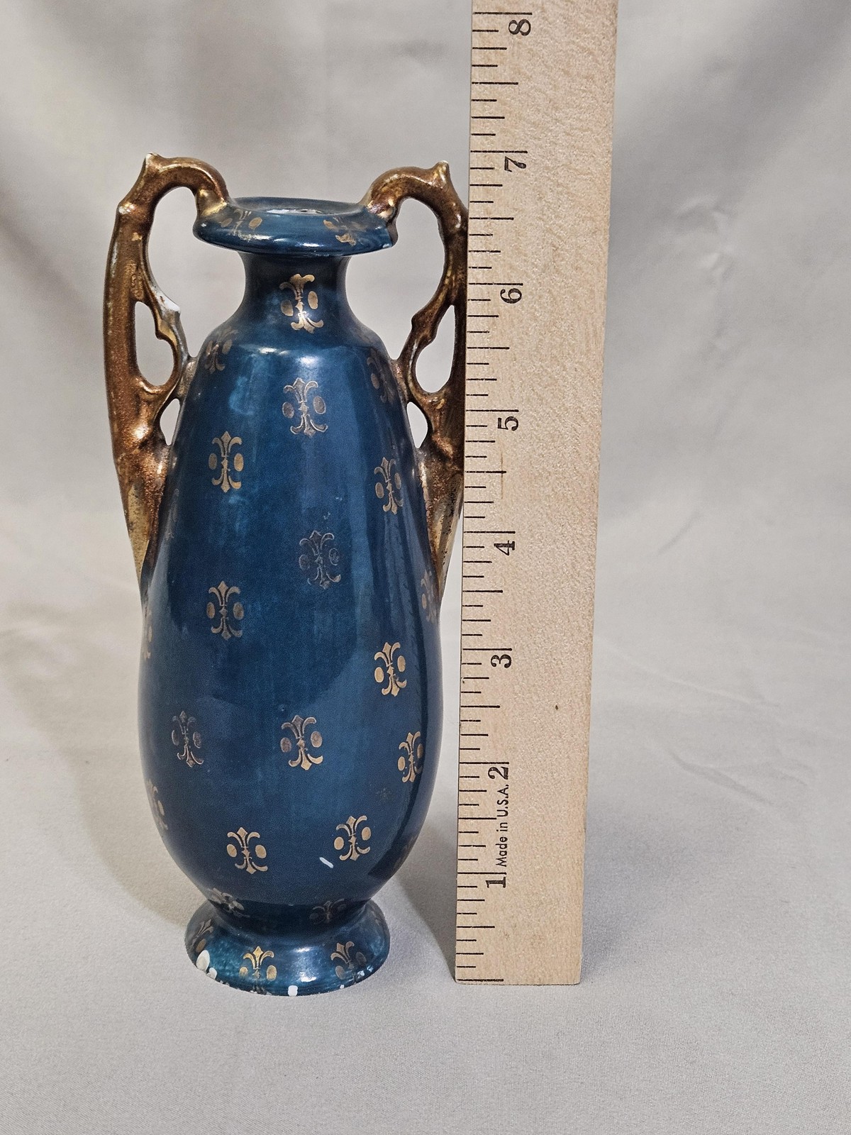 Vintage Victoria Austria Porcelain Vase Romantic Couple Blue Gold Art Nouveau