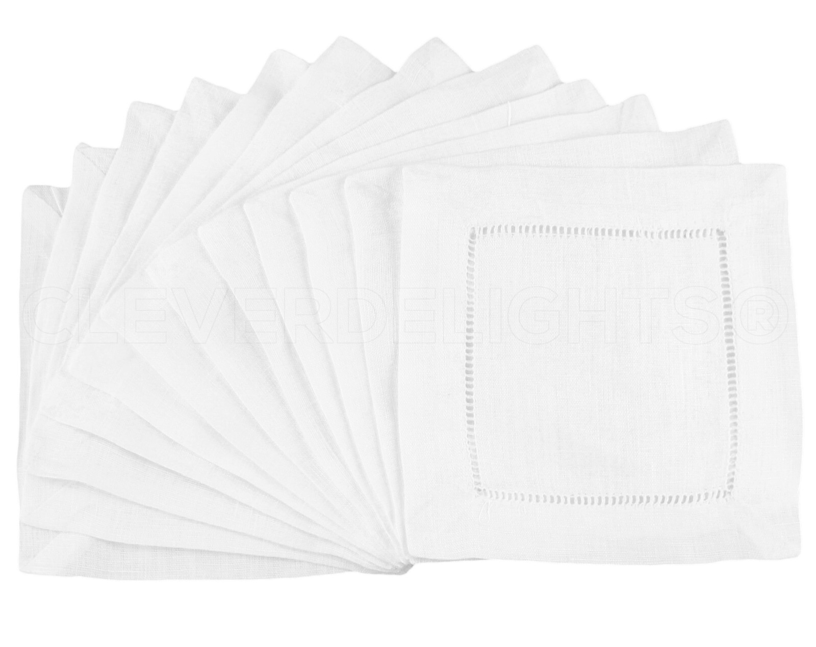 White 6" Hemstitch Cocktail Napkins - 55% Linen / 45% Cotton - Embroidery Blanks