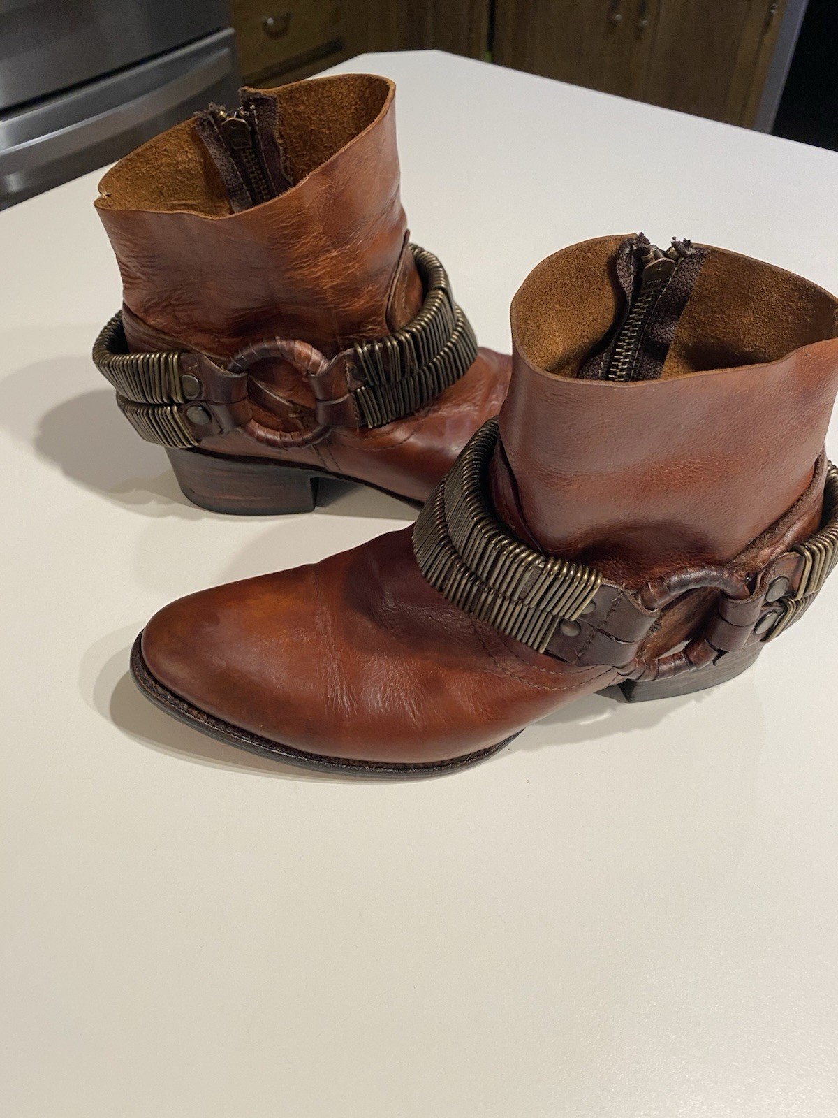 Freebird by Steven Style Evil Brown size 7 Brass Hardware Ankle Boot Rare