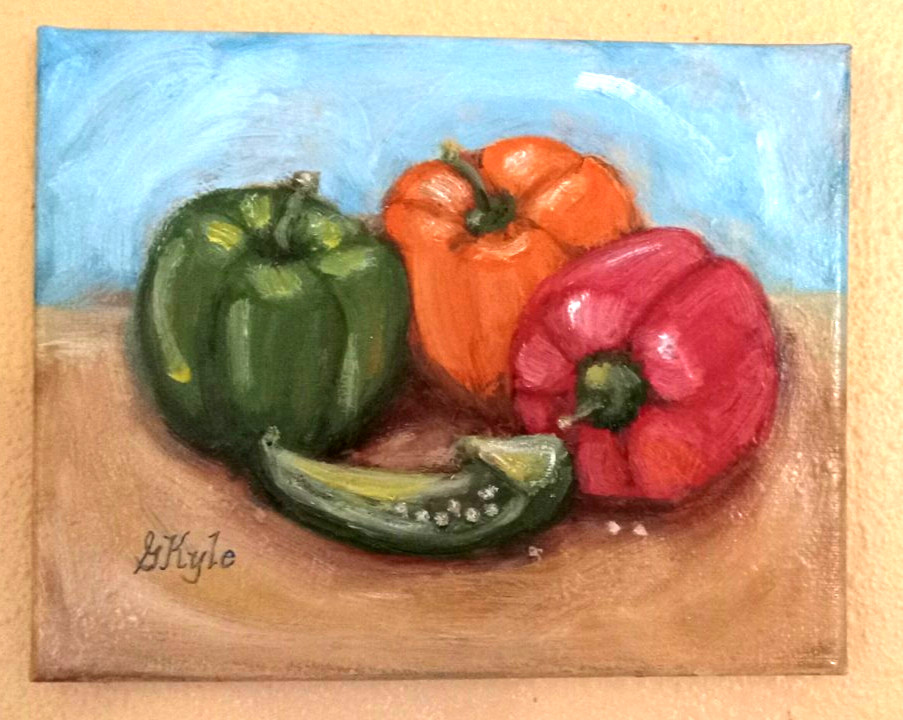 Bell Peppers Oil Painting Original Still Life Handmade Food Art 8 x10 canvas