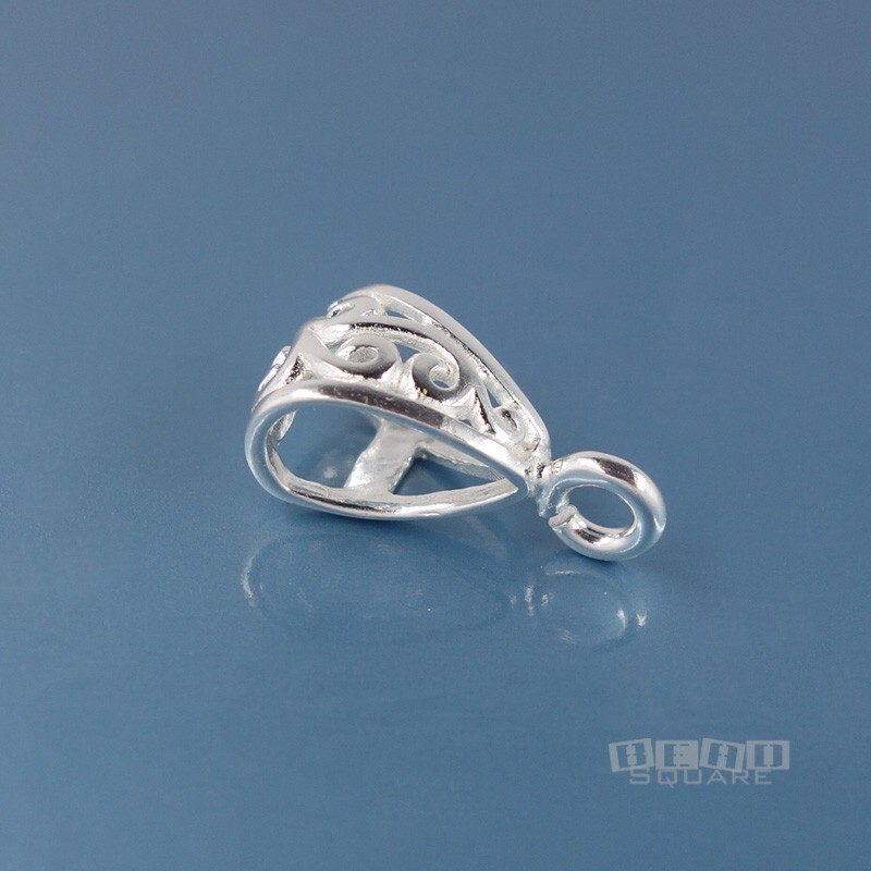 Sterling Silver Scroll Pendant Bail Connector w/ Open Loop 9mm x 16.6mm #33499