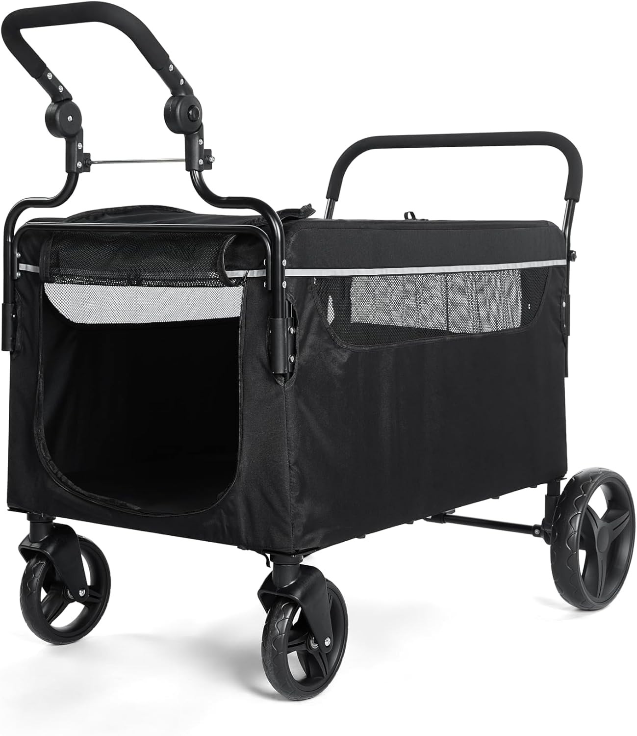 Dog Stroller Wagon Push-Pull Pet Wagon Cart with Ramp Foldable One-Step Brake