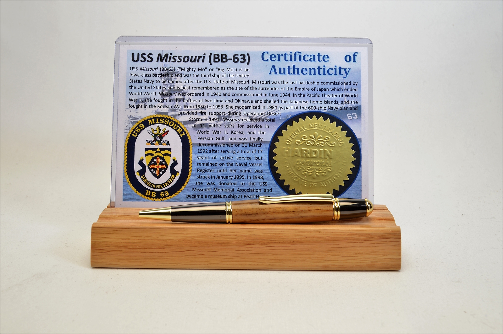 USS Missouri - Gold and Gunmetal Twist Pen made with wood from the USS Missouri