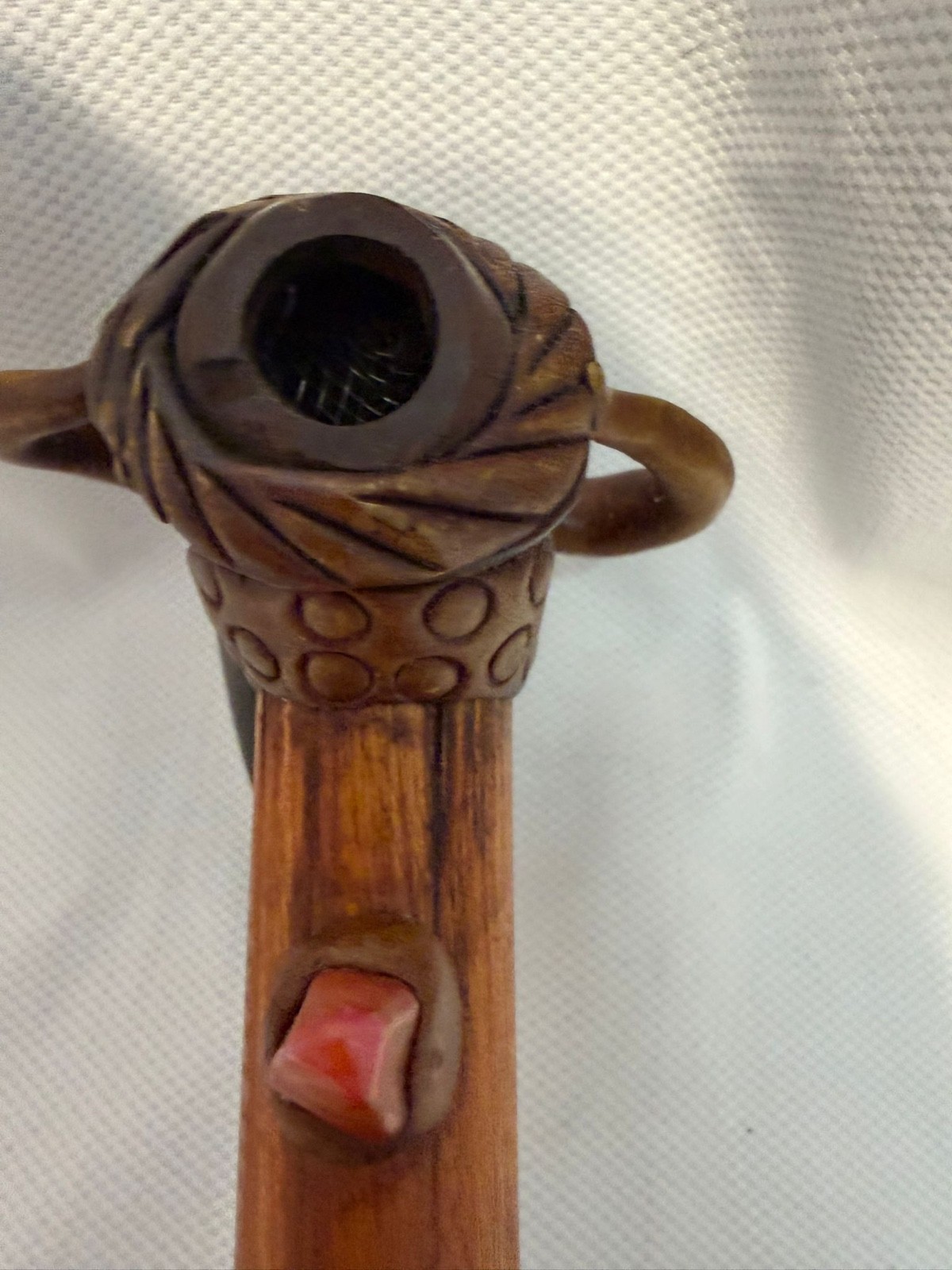 Vintage Hand-Carved Wooden Pipe Bull Head Horn Design Tribal Ethnic Decor