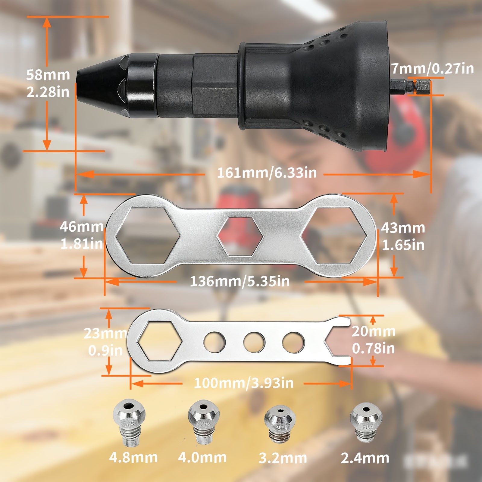 Electric Rivet Nut Gun Adaptor Insert Cordless Riveting Tool Power Drill Kit US