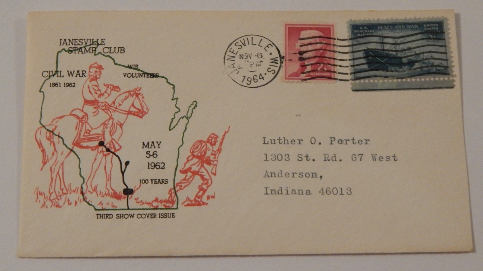 Janesville Wisconsin stamp club show 1964 Civil War cachet