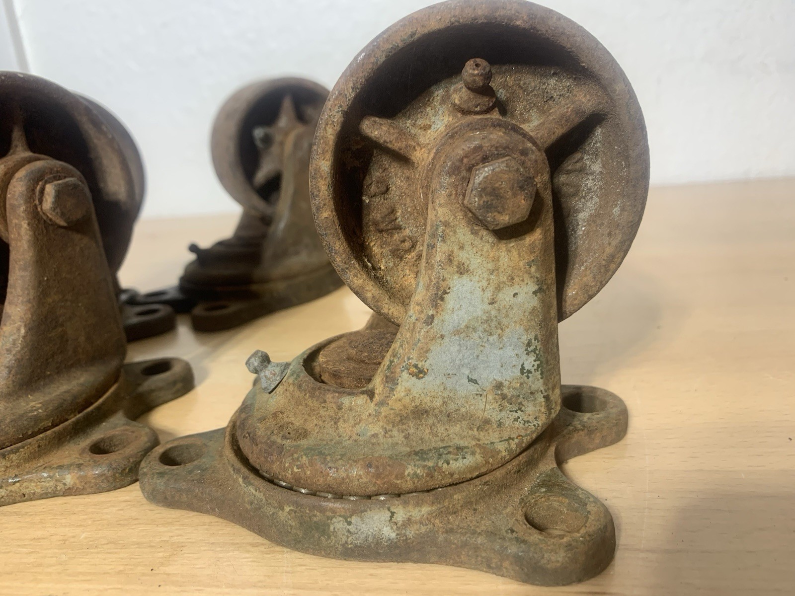 Antique Payson Cast Iron Swivel Casters Industrial Wheels with Grease Fittings