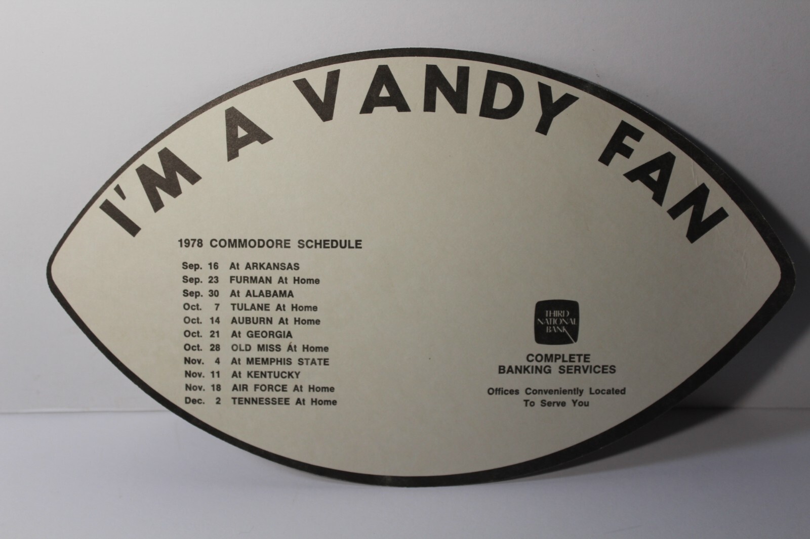 1970s Vintage Salesman Sample Fan 1978 Vanderbilt Commodores Football Schedule