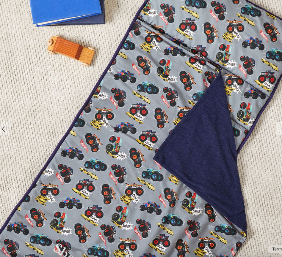 Pottery Barn Kids Hot Wheels Monster Truck Nap Mat Sleeping Bag NEW w/tags