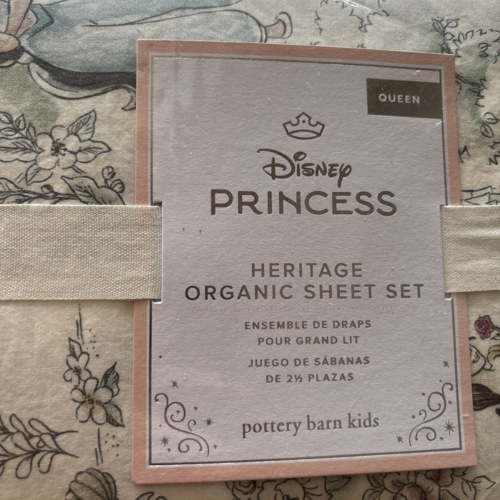 POTTERY BARN KIDS Disney Princess Heritage Organic Queen Sheets Set - NEW