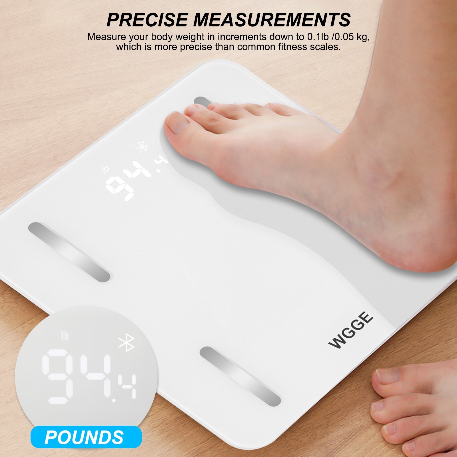 WGGE Bluetooth Body Fat Scale, Smart Digital Bathroom Weight Scale Max:400lb