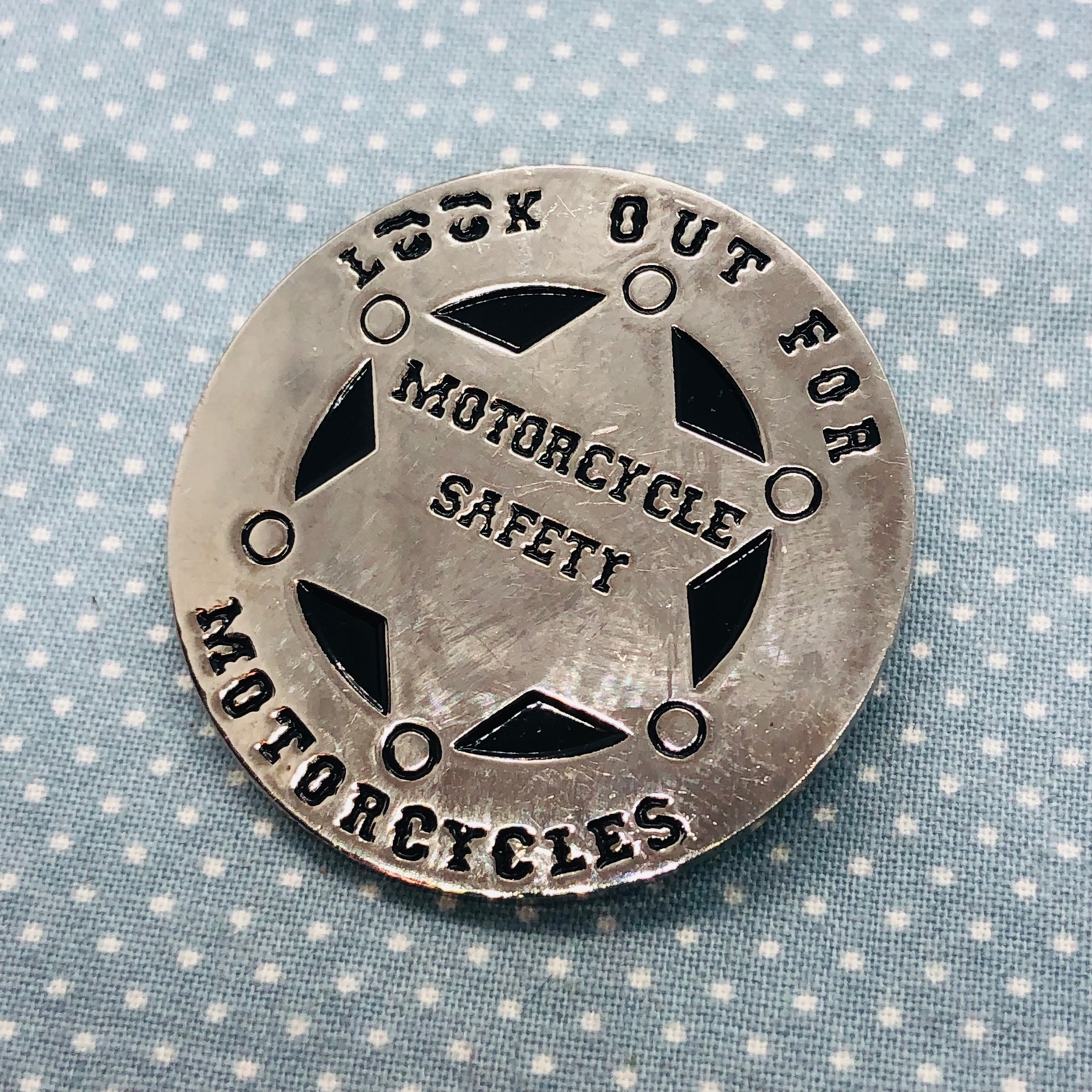 Look Out for Motorcycles Safety PSA Silver Tone Badge Lapel Vest Pin