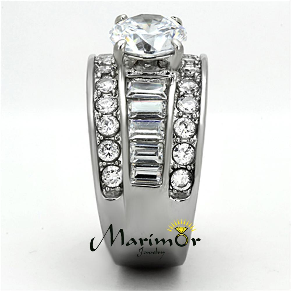 4.85 Ct Round Cut Zirconia Stainless Steel Wide Band Engagement Ring Sizes 5-10