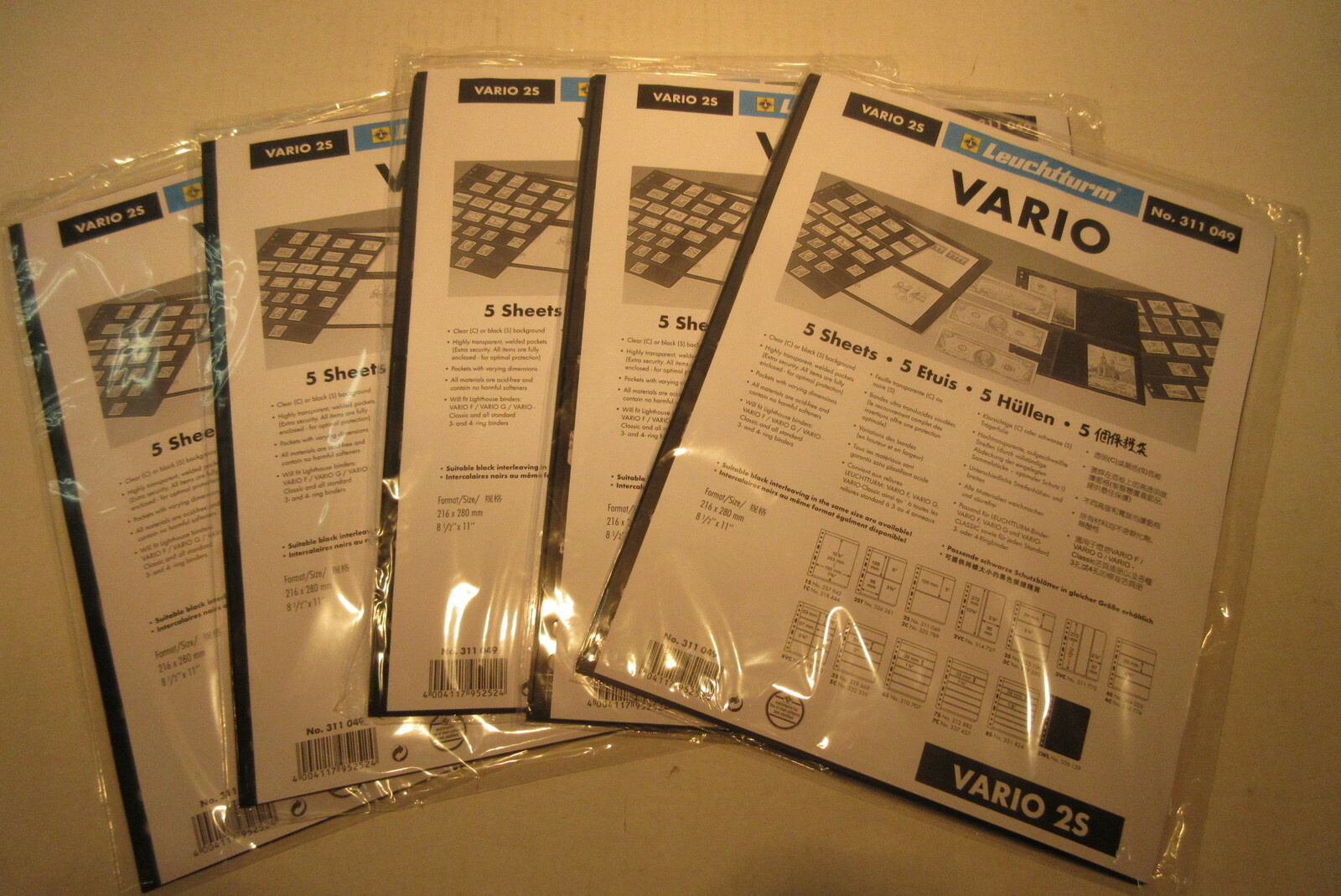 5 Packs (25 Pages) of Lighthouse Leuchtturm #311049 Vario Stamp Stock Pages #2S