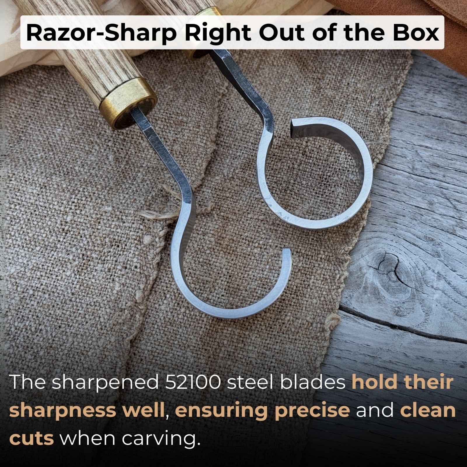 1.18in Blades 2-pieces Hook And Scorp Carving Knife Set 52100 Steel With Sheaths