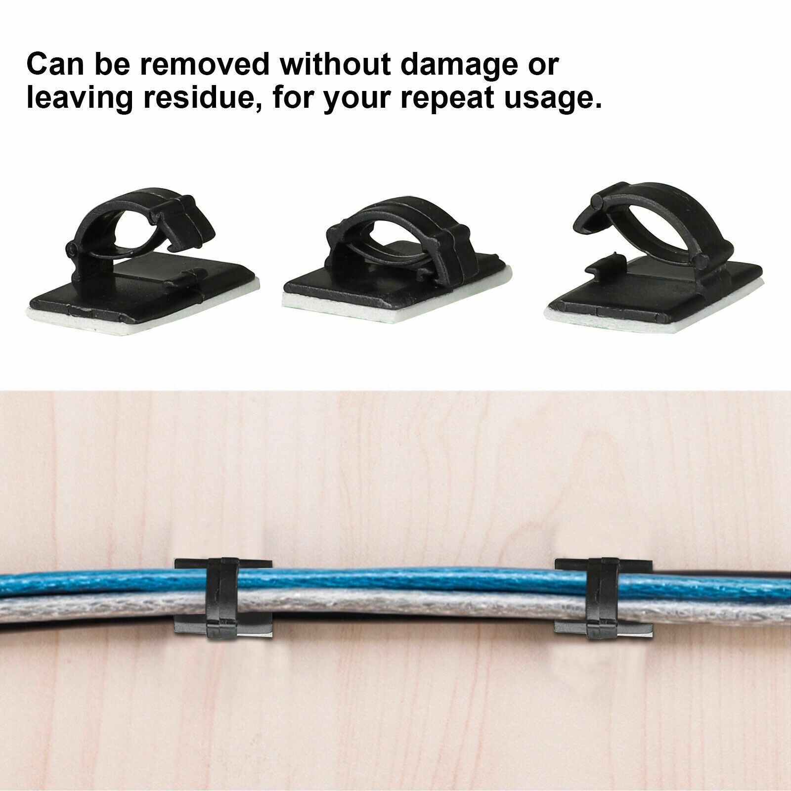 100Pcs Cable Clips Self-Adhesive Cord Management Wire Holder Organizer Clamp NEW