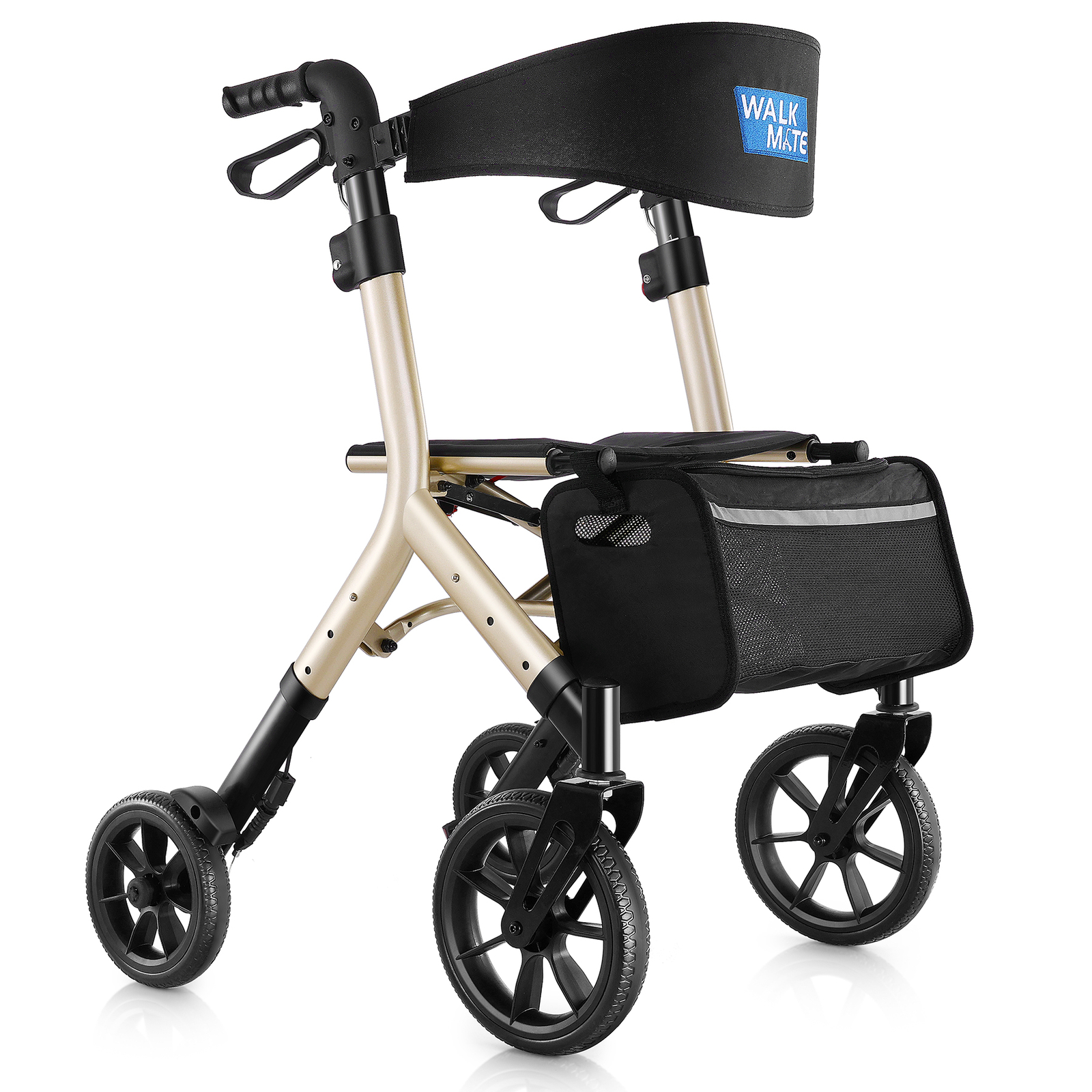 Walk Mate Rollator Walker Heavy Duty Folding 300lb Rolling Wide Seat w/ 4 Wheels
