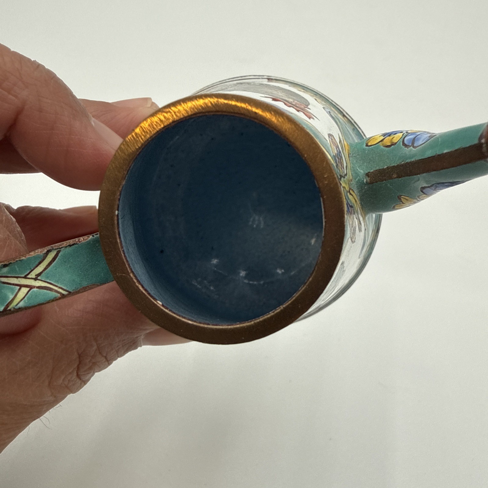 KELVIN CHEN Miniature Teapot 2000 Enameled Copper Rooster Chicken Florals #1852