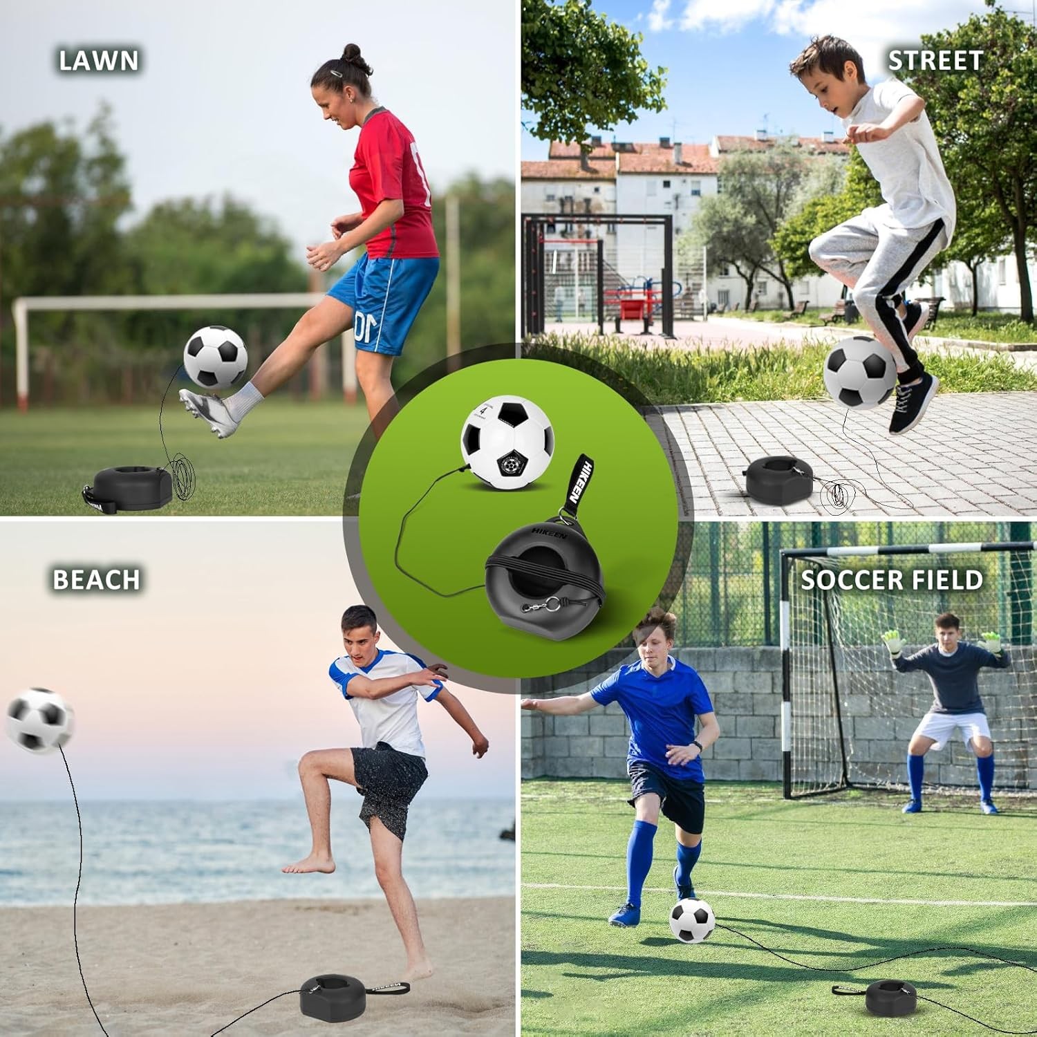 Soccer Training Set w Metal Base Portable Solo Trainer Equipment w Rebound Ball