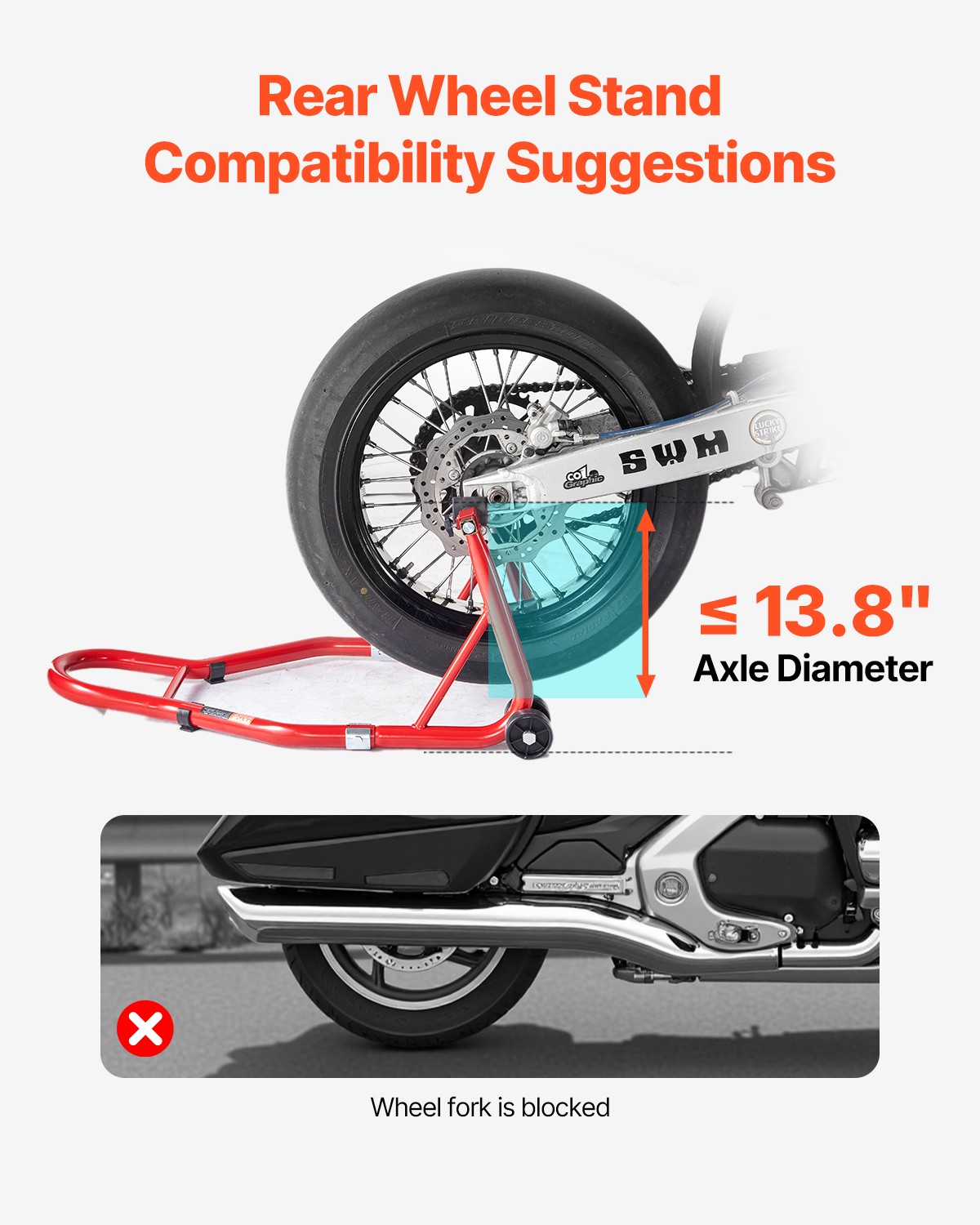 VEVOR Motorcycle Stand Lift 850 lbs Rear Wheel Spoolift Paddock Swingarm Arm Red