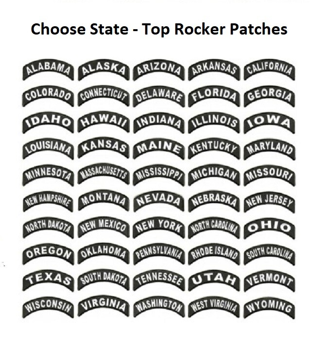 Choose Style US STATE Top Rocker 4" x 1" iron on Patches Biker