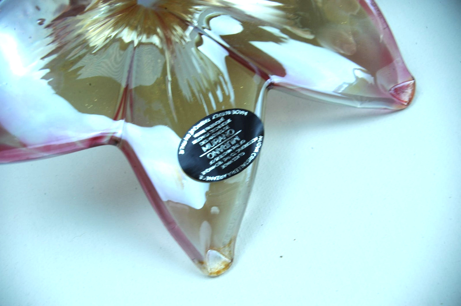 Genuine Italian Flower Blown Glass Murano Iridescent Pinkish Amber Italy